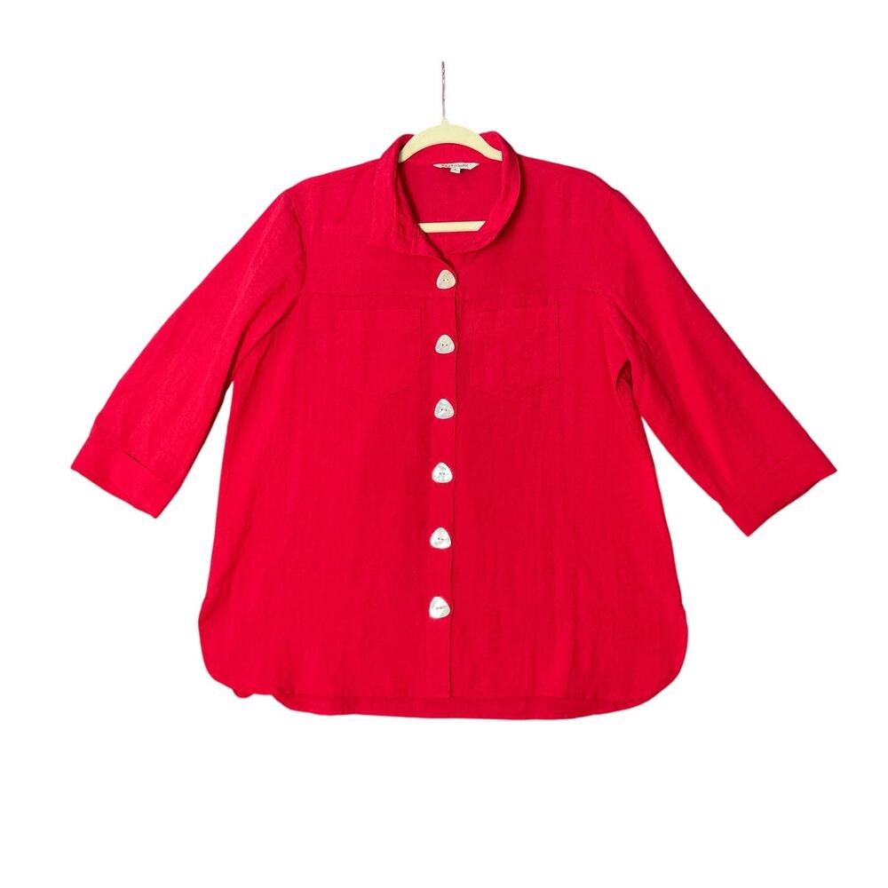 John Mark Oversized Bright Red Lightweight Button Up Shirt SZ Small Casual Chic